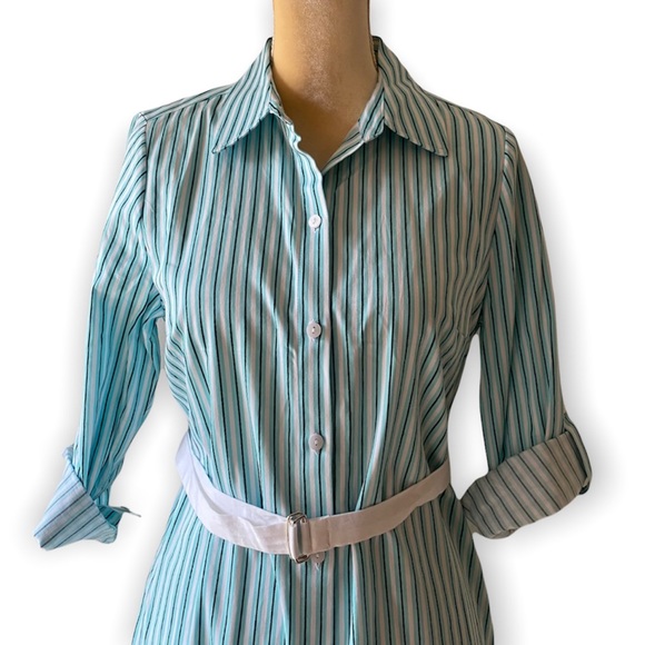THE LIMITED Womens Calm Sea Convertible Sleeve Stripe Shirt Dress Stretch Cotton - Picture 16 of 16